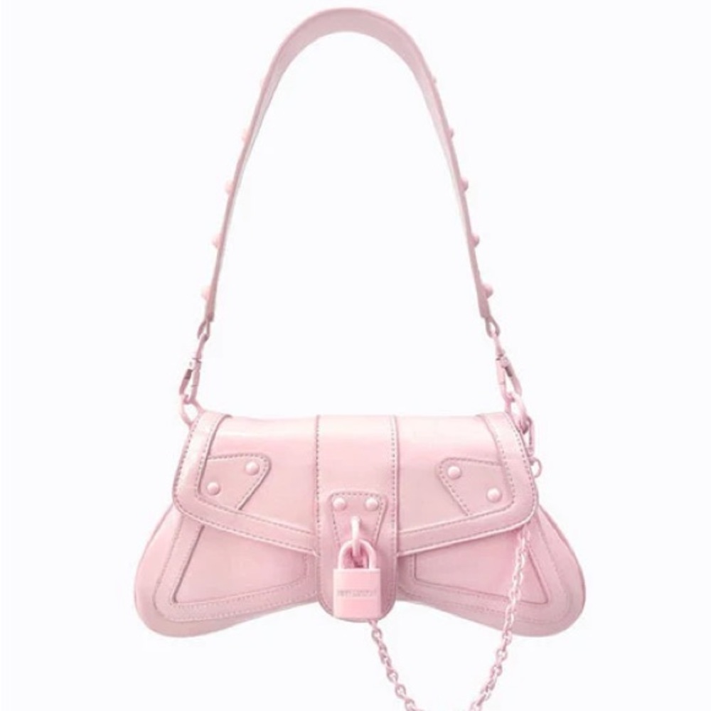 NWT Baby Pastel Pink Poppy Lissiman Y2K Shoulder Bag with Padlock & Chain